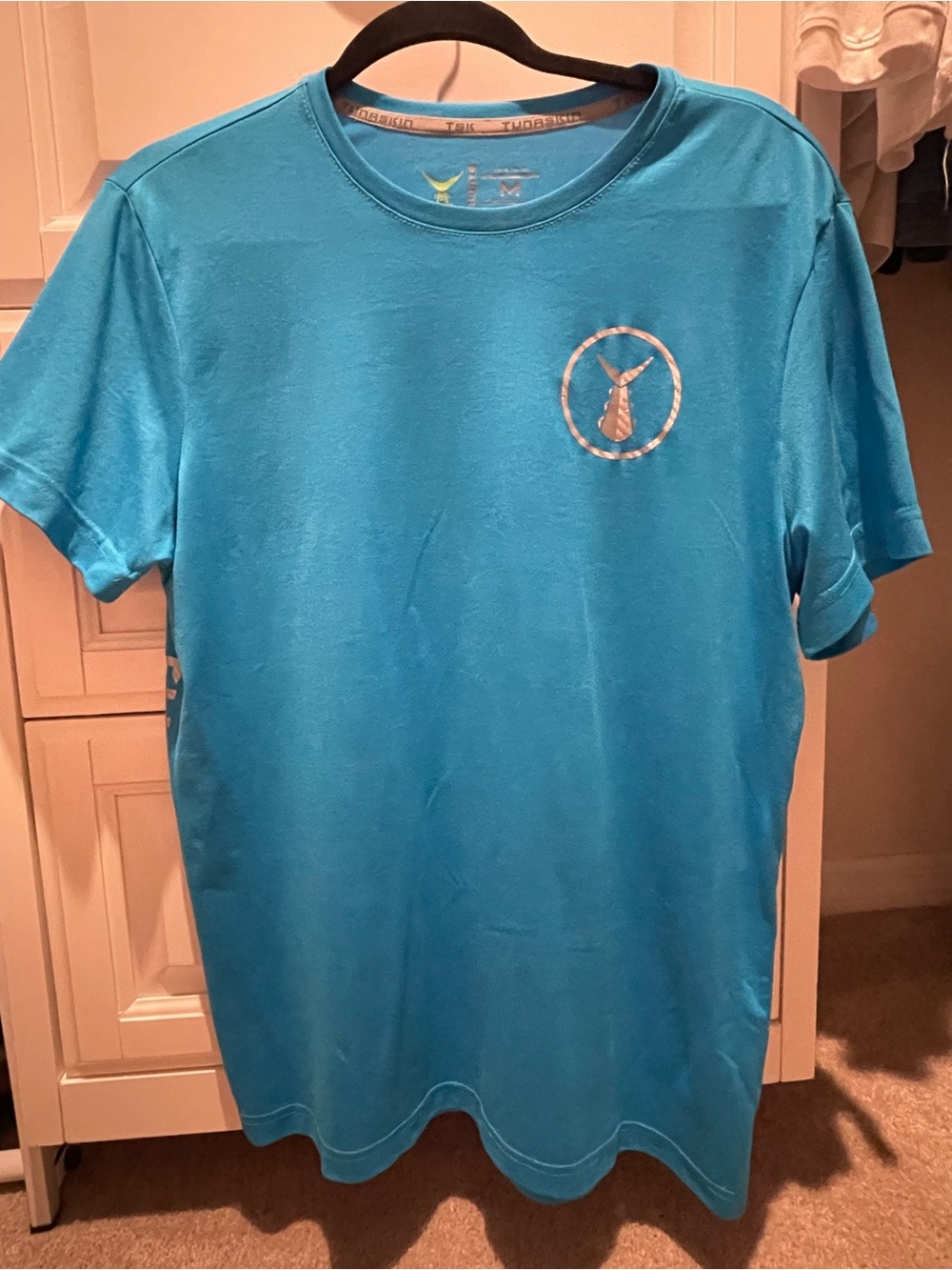 Tunaskin Men's Short Sleeve Crewneck T-Shirt in Turquoise Blue - Logo Front